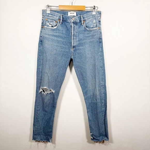 AGOLDE Jamie Distressed Button Fly Jeans Raw Hem High Rise Size 29 - Picture 1 of 6